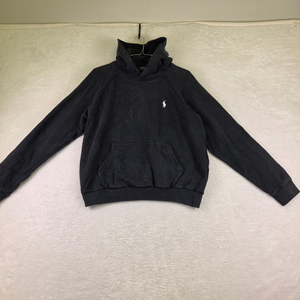 Polo Ralph Lauren Mens Hoodie Faded Black Raglan Sleeve Pony Logo Sweatshirt S